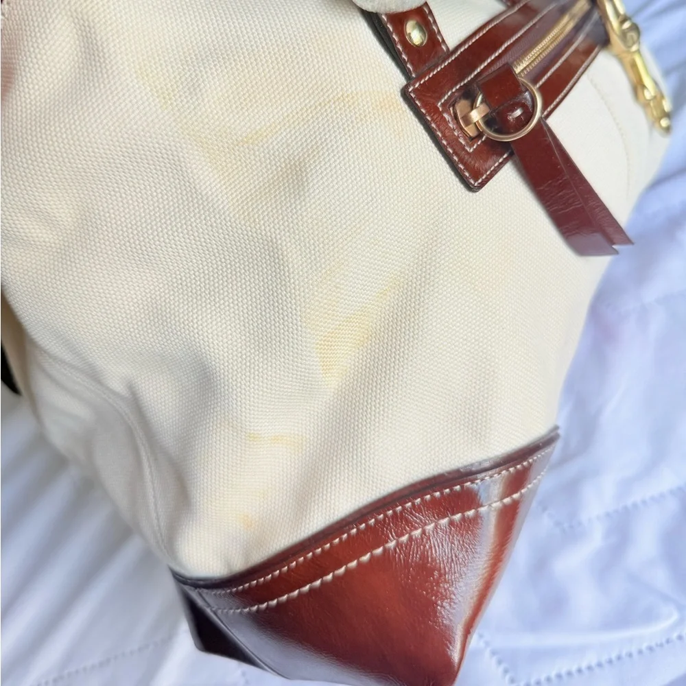Coach Daphne Canvas & Leather Satchel – NWT Ivory & Mahogany | Braided Handles